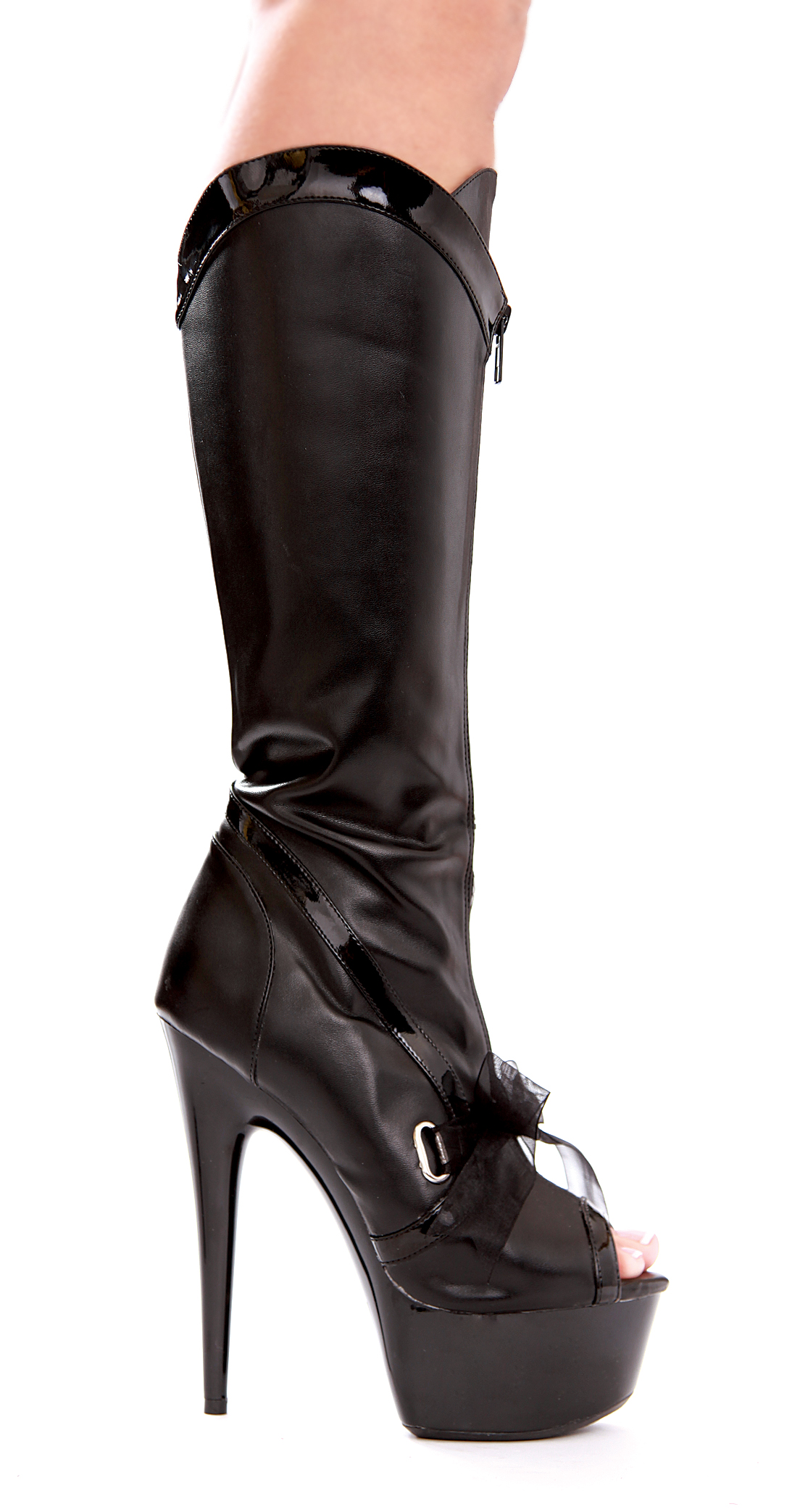 Naima - 6 Inch Black Peep-Toe Zipper Boots